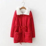 Mid-length Slim-fit Peach Skin Coat-Red-6