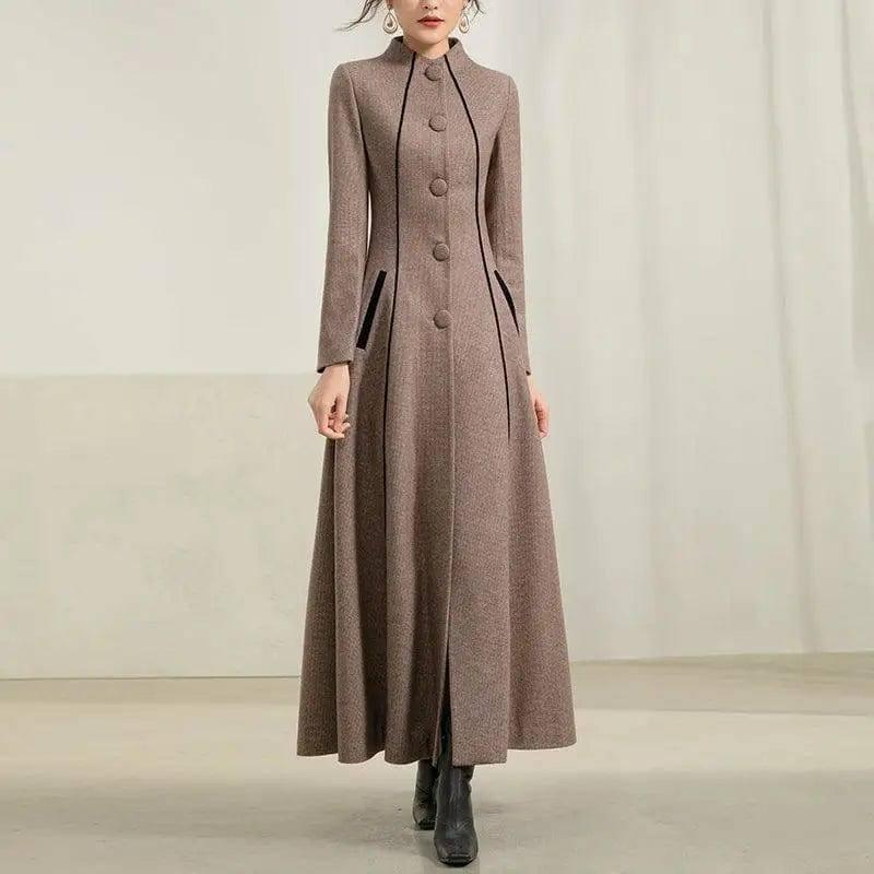 Mid Length Versatile High-end Woolen Coat Coat-Light Brown-1