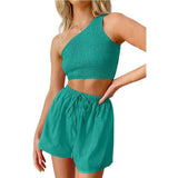 Midriff-baring Top Shorts Beach Two-piece Suit-Green-5