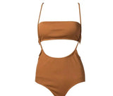 Ms. Split Swimsuit Sexy Solid Color Irregular Bib Bikini-Brown-6