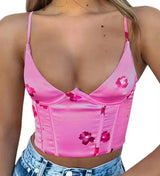 Neck Floral Tanks Camis Sexy Bustier Summer Tube Crop Tops-ColourB-2
