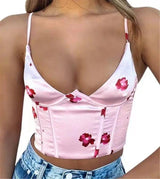 Neck Floral Tanks Camis Sexy Bustier Summer Tube Crop Tops-ColourC-3
