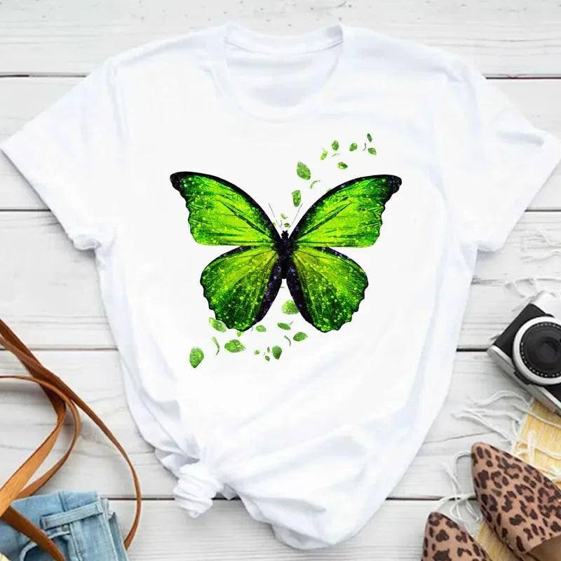 New Fashion Women T-shirt Colorful Butterfly Petal Print-28