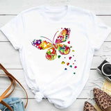 New Fashion Women T-shirt Colorful Butterfly Petal Print-4