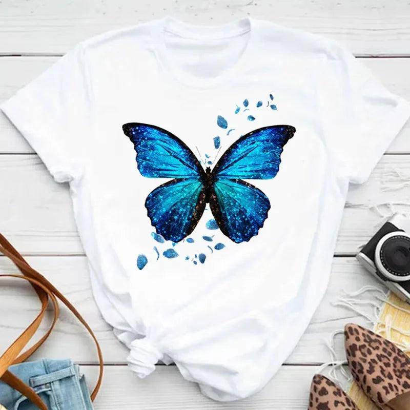 New Fashion Women T-shirt Colorful Butterfly Petal Print-HD2-W-7