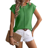 New Knitted Round Neck Short-sleeved Top Summer Casual Loose-Green-6