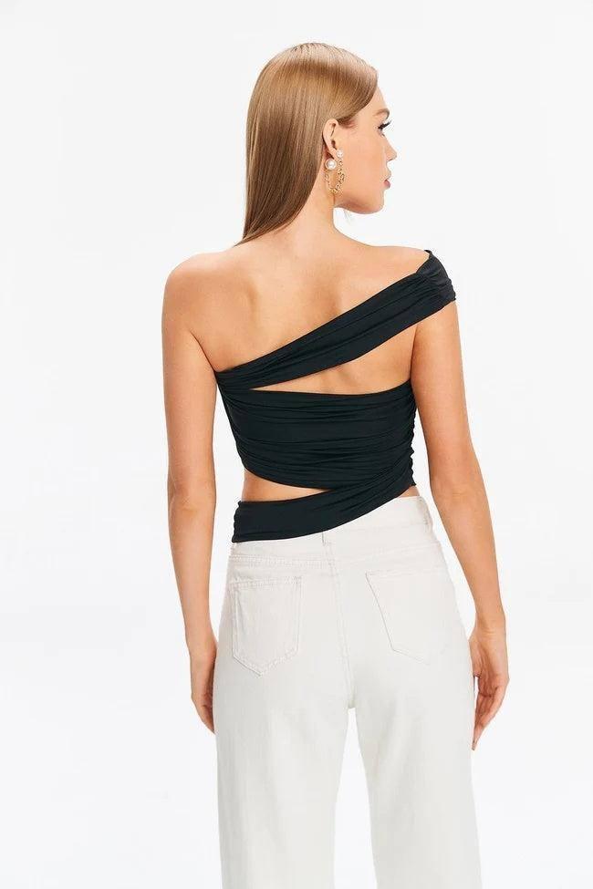 New Sexy Slim Vest Pleated Oblique Shoulder Strap-2
