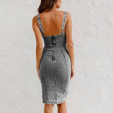 New U-neck Suspender Denim Dress Summer Casual Tight Slim-3