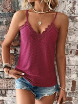 New Women's Clothing V-neck Lace Lace Sling Vest top LOVEMI  Wine Red S 