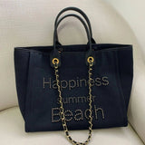 New Women Tote Bag Fashion Canvas Large Handbag Chains-Genuine Leather 3-11
