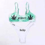 Offset Funny Bikini Multicolor Tie Dye Swimsuit Women-Green-2