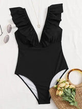 LOVEMI  One piece Black / S Lovemi -  Pure Color Pleated One-piece Swimsuit Fashionable Sexy Slim