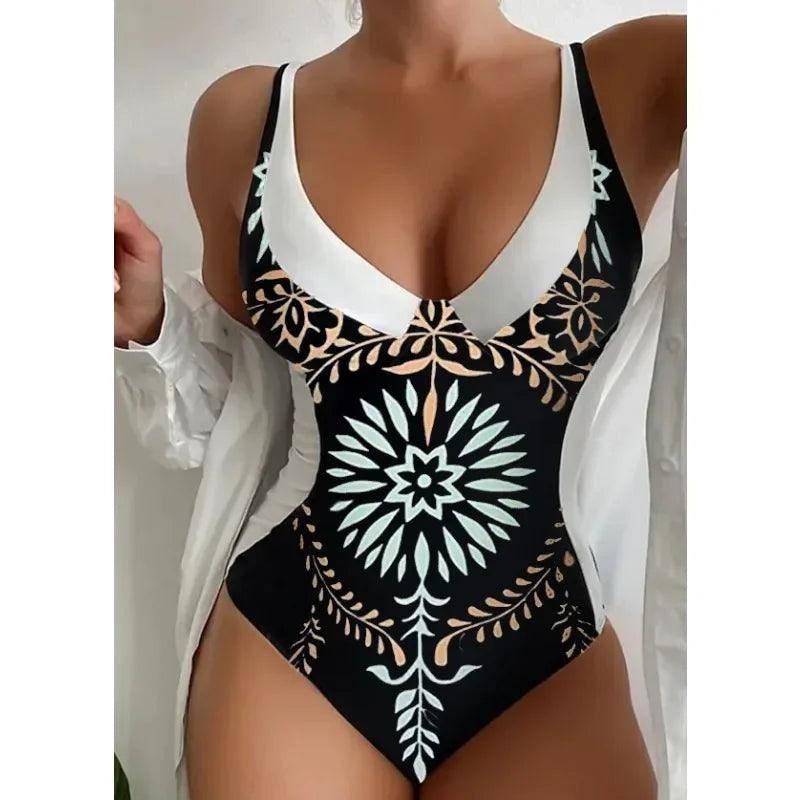 One Piece High Waisted Swimsuit Women Push Up Padded-Floral Print-11