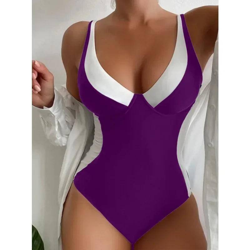 One Piece High Waisted Swimsuit Women Push Up Padded-6
