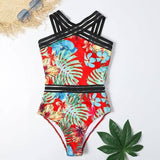 One-piece Printed Bikini-Redflower-4