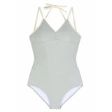 One-piece Swimsuit Women Korean Style Simple Ins Wind Retro-Grey-3