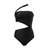 One Shoulder Gather Bikini-Black-4