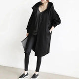 Oversized Women's Korean Style Slim Windbreaker-Black-4