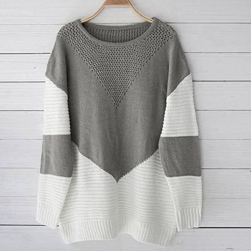 Paneled sweater sweater loose-Grey-10