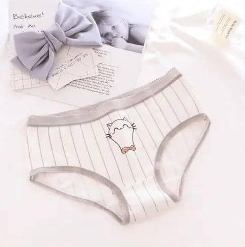Panties for women cotton lattice letters print underwear-SproutingCatVerticalStripe-6