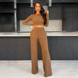 LOVEMI  Pants Lovemi -  Autumn And Winter New Cross-border Fashion Midriff-baring Long Sleeve Top And Trousers Leisure Suit