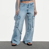 LOVEMI  Pants Lovemi -  Women's Fashion Loose Strap Accessories Mid Waist Cargo Jeans