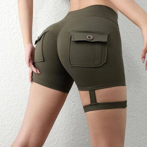 Peach Butt Fitness Shorts Women's Exercise Three-Quarter-army green-16