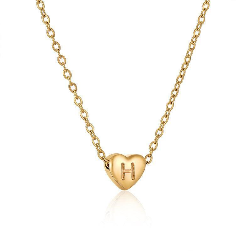 Personalized Gold Heart Initial Necklaces-H-17