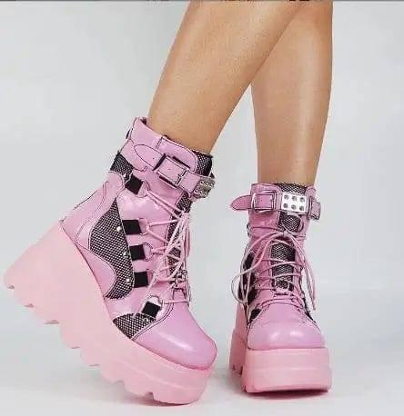 Platform Gothic Mid-calf Boots For Women Boots-Pink-1