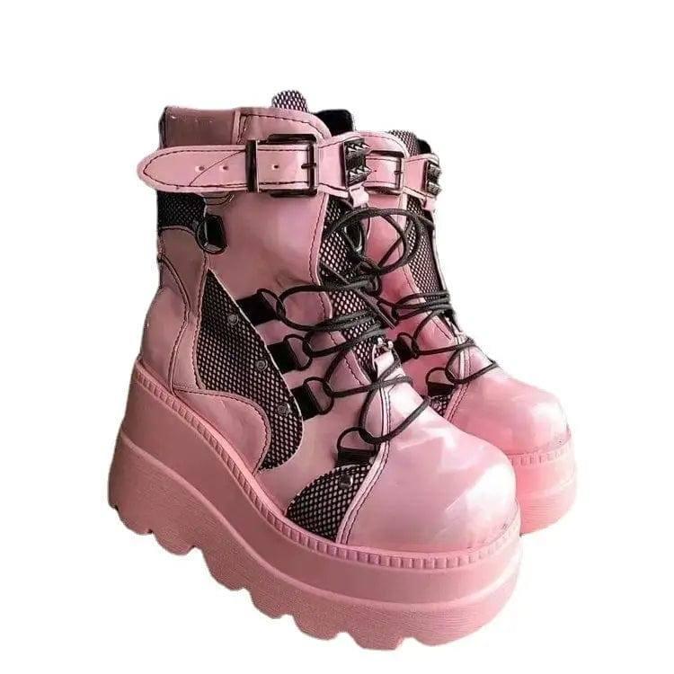 Platform Gothic Mid-calf Boots For Women Boots-Pink-3