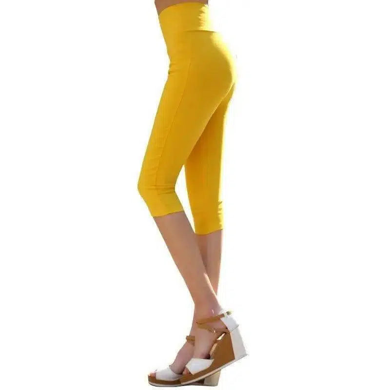 Plus Fat Plus Size Candy Color Cropped Slim-leg Pants-Yellow-4