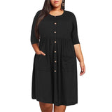 Plus-Size Black Casual Button Dress | Eco-Friendly Fashion-7