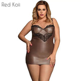 Plus Size Faux Leather Sexy Lingerie Nightdress-M-1
