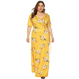 New 2021 summer plus size long dress for women large slim casual short sleeve flower print green V-neck dresses 3XL 4XL 5XL 6XL-2