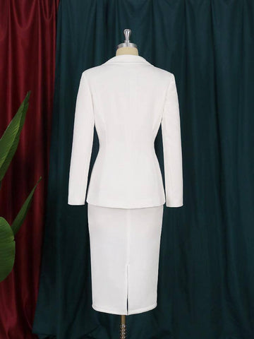 Plus Size Lapel Long Sleeve Button Slim Top Suit High Waist-3