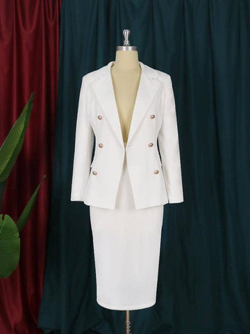 Plus Size Lapel Long Sleeve Button Slim Top Suit High Waist-5