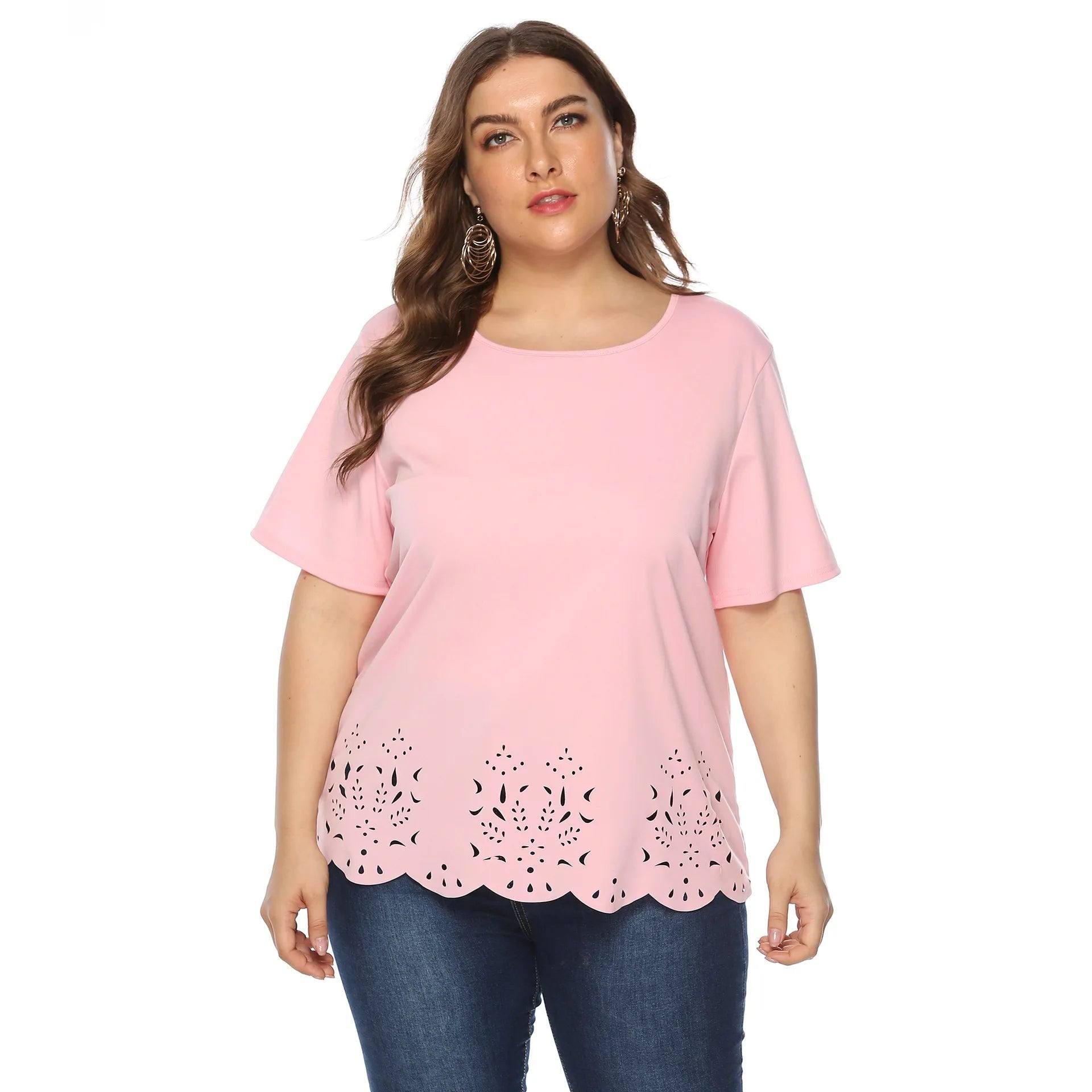 Plus Size Pink Laser-Cut Top 3XL-7XL-3