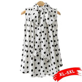 Plus Size Polka Dot Blouse Bow Neckline-1