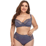 Plus Size Underwire Lace Trim Lingerie-Purplegrey-5