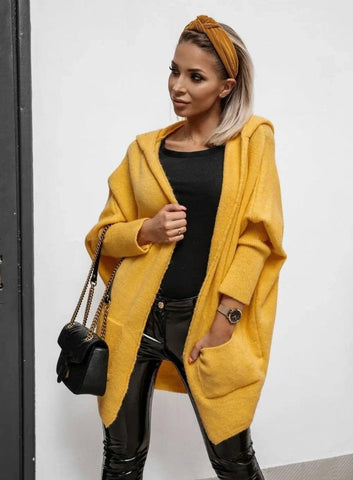 Pocket commuter knit sweater coat women-Yellow-2