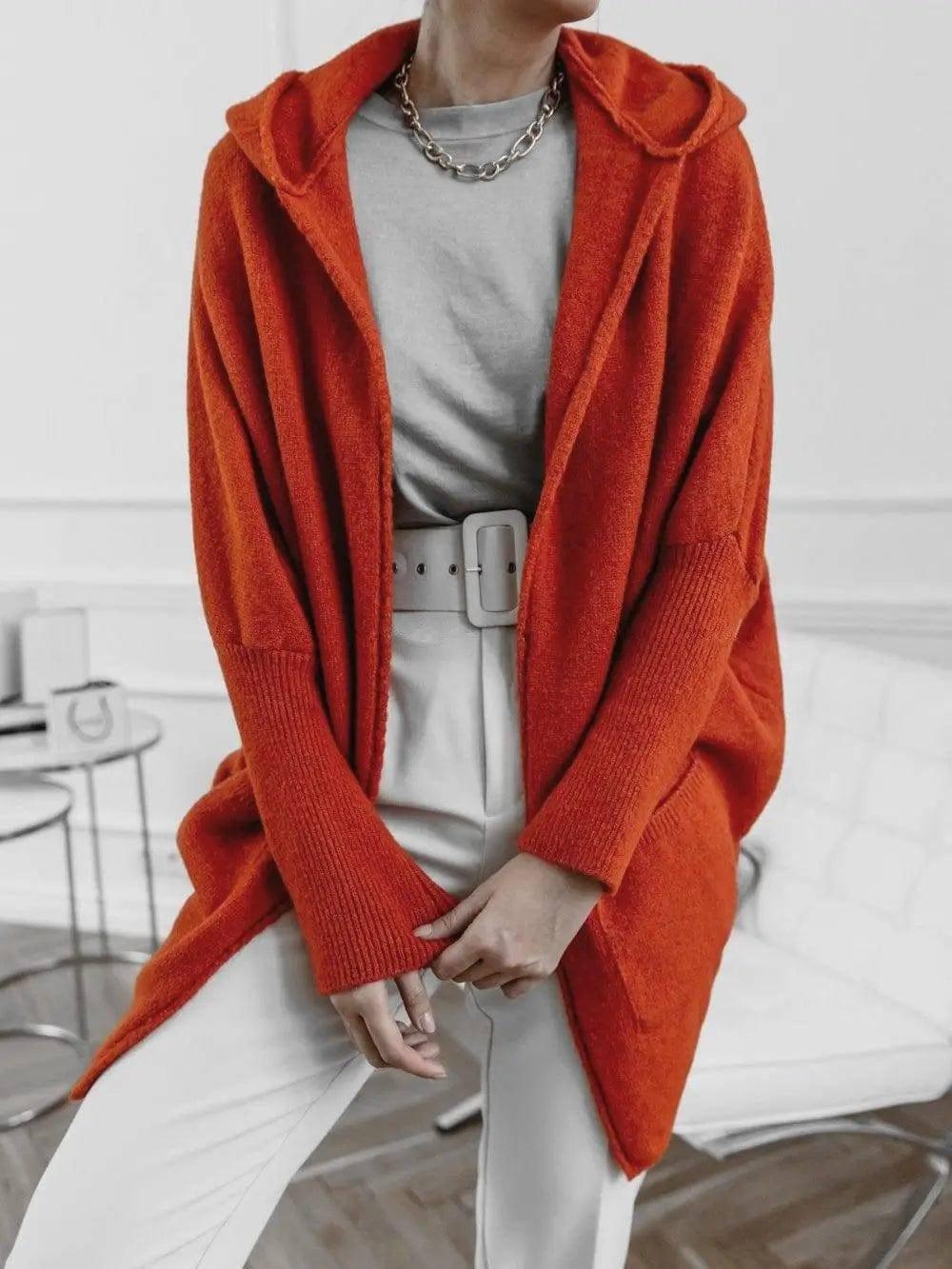 Pocket commuter knit sweater coat women-Red-7