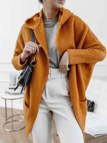 Pocket commuter knit sweater coat women-Light orange-8