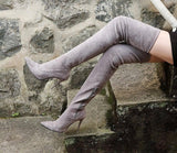 Pointed High Heel Over The Knee Boots Women-Grey-6