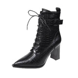 Pointed-toe Boots Winter Alligator Pattern Lace-up Shoes-5