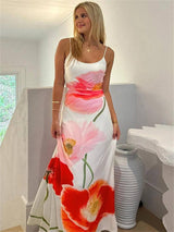 Printed Halter Maxi Dress - Summer Beach Party Wear Maxi Dresses LOVEMI WHITE L 