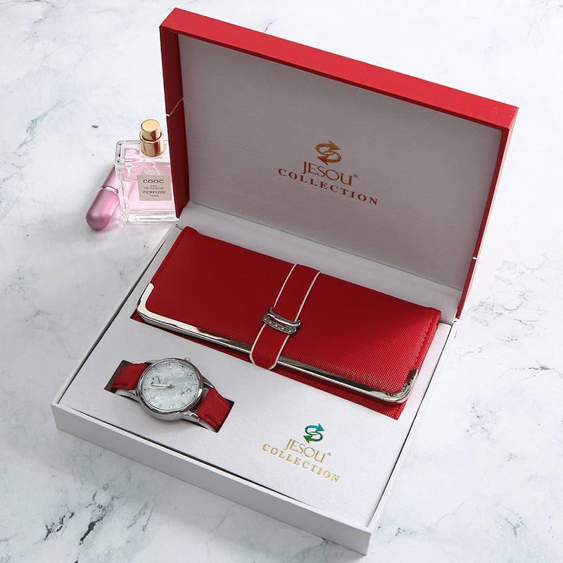 Product Trendy Fashion Wallet Watch Set Box With Exquisite-Red-1