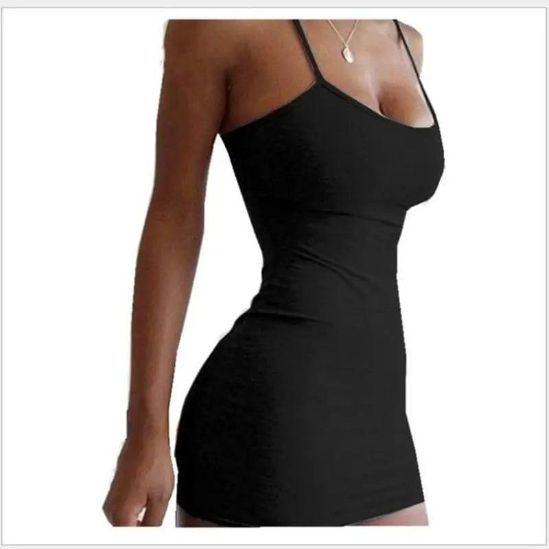 Pure Color Simple Hanging Neck Tight-fitting Hip Skirt-Black-7
