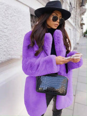 Pure Color Warm Slim Coat Women Fur-Purple-2