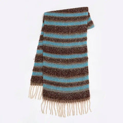 Rainbow Color-blocking Striped Soft Scarf-Blue Brown Stripes-3