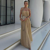 Rope Strapless Sexy Halter Loose Vacation Beach Skirt Maxi Dresses LOVEMI  Picture Color Free Size 